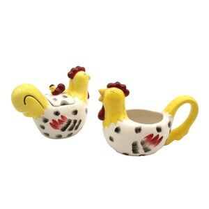 Vintage Chicken Rooster and Hen Cream and Sugar Bowl Set Chestnut Creek Ceramic